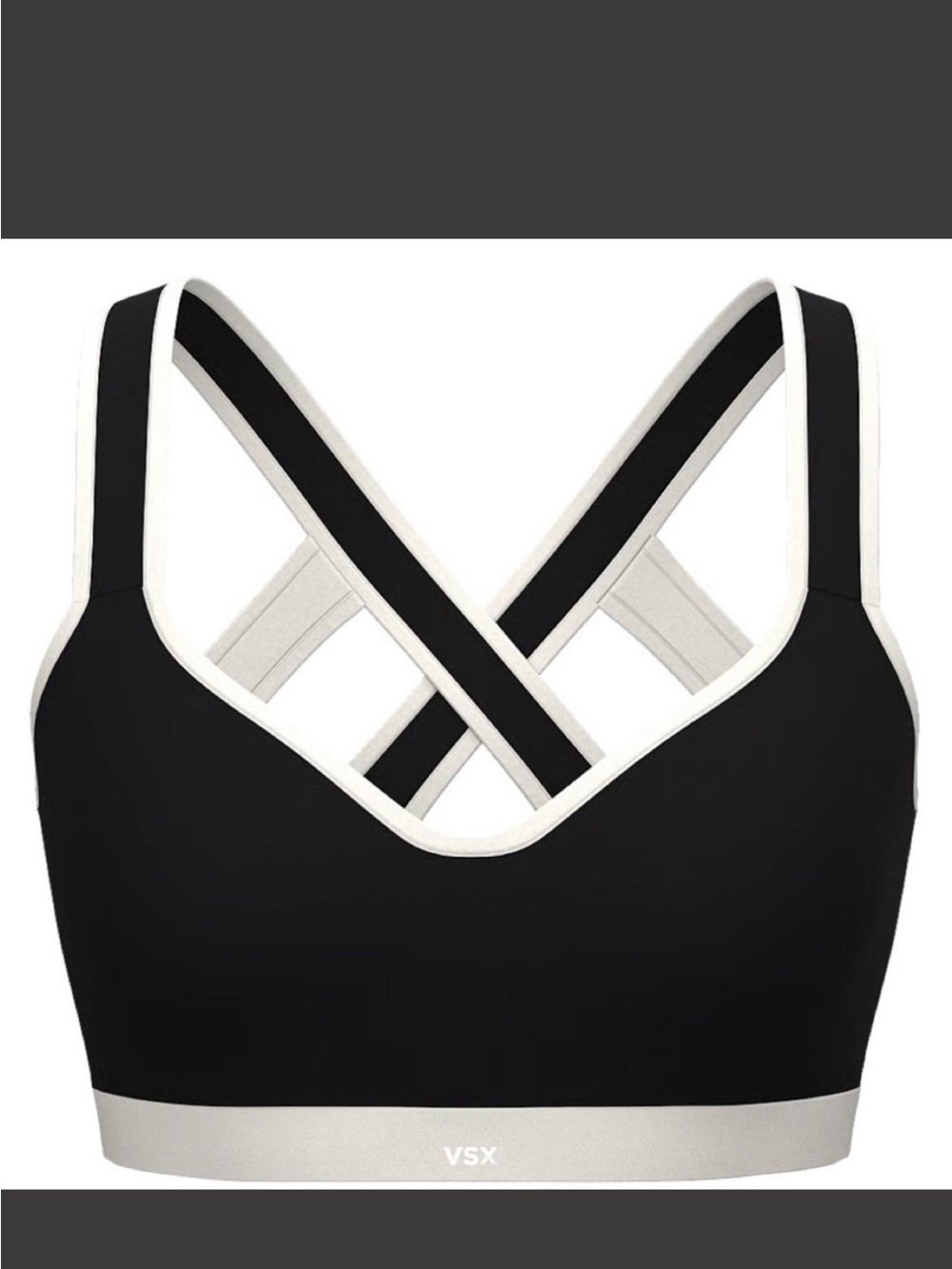 Victoria’s Secret VSX Black Sports Bra with White Trim and Crisscross Strap 34c